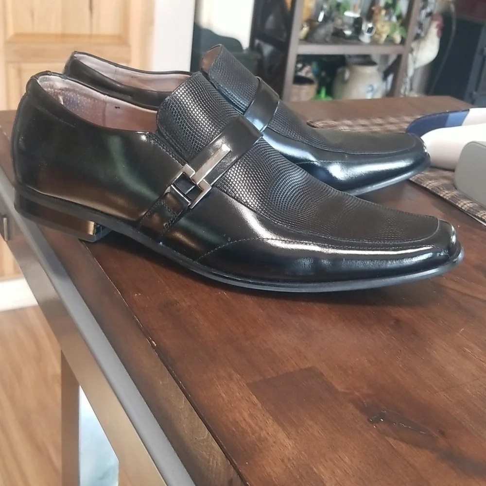 Stacy Adams Mens Leather Dress Shoe Loafer Slide on Mens 10.5 Leather Black